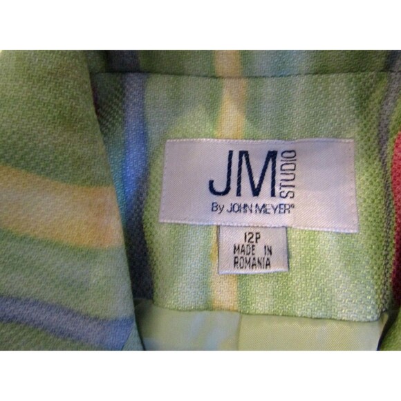 JM Studio by John Meyer Blazer Green Yellow Pink Striped Lined Jacket Womens 12P - Picture 7 of 8